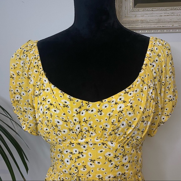 Mooloola Bright Yellow Floral Mini Dress Size 10 - Picture 4 of 12